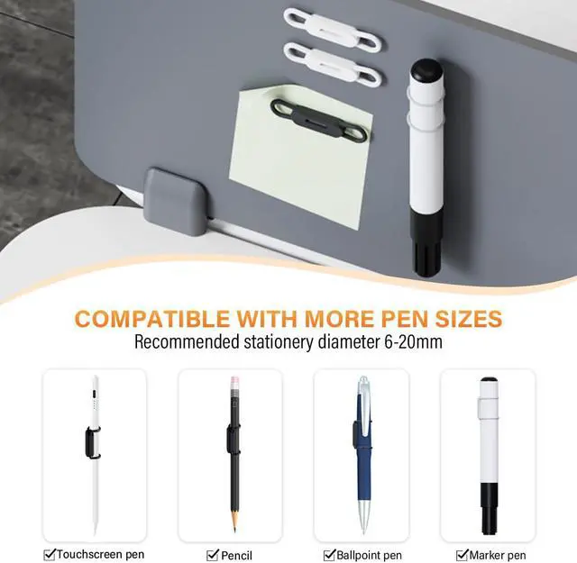 Alt view image 3 of 6 - XYOFUN Magnetic Pen Holders Set of 8, Adjustable Pencil Clip, White & Black | Silicone Flexible Pencil Holder, For Refrigerator, Whiteboards, Desk Accessories & Teacher Supplies