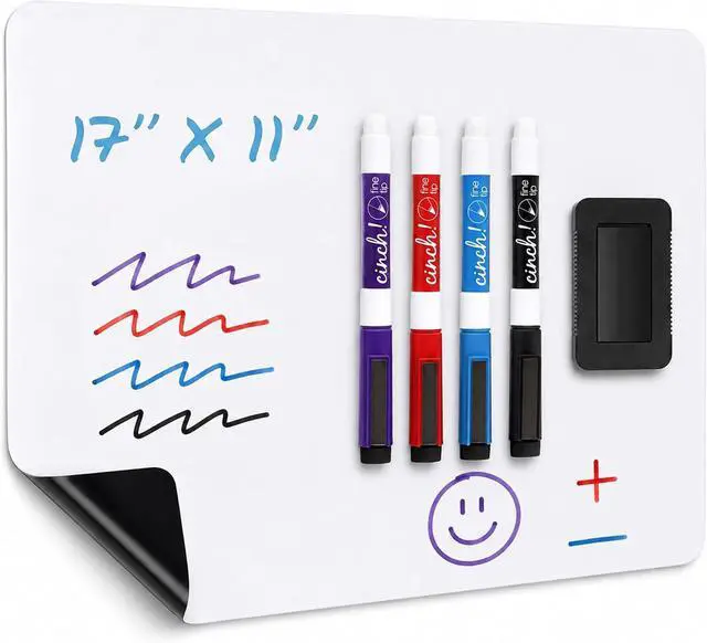 Main image of 17"x11" Magnetic Dry Erase Board for Fridge with 4 Markers and Eraser | Flexible and Stain Resistant Refrigerator Whiteboard Organizer and Planner