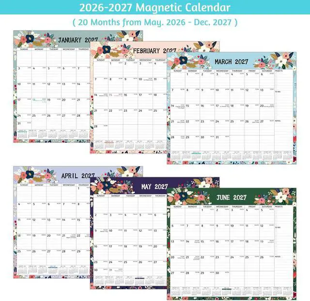 Alt view image 6 of 7 - 2026-2027 Magnetic Calendar for Refrigerator - May 2026 - Dec 2027, 20 Monthly Fridge Calendar 2026-2027, 13'' x 11.3'', with Ruled Blocks, To-Do Lists Notes, Strong Magnets, Great for Your Planning