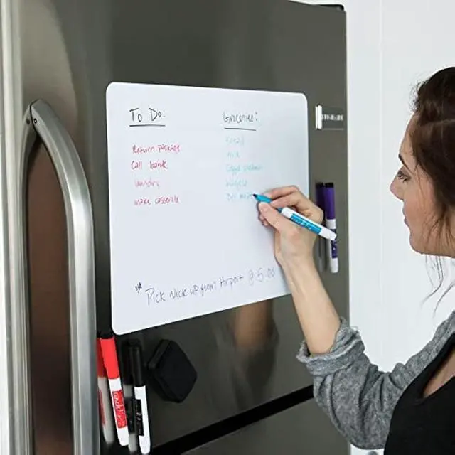 Alt view image 2 of 7 - 17"x11" Magnetic Dry Erase Board for Fridge with 4 Markers and Eraser | Flexible and Stain Resistant Refrigerator Whiteboard Organizer and Planner