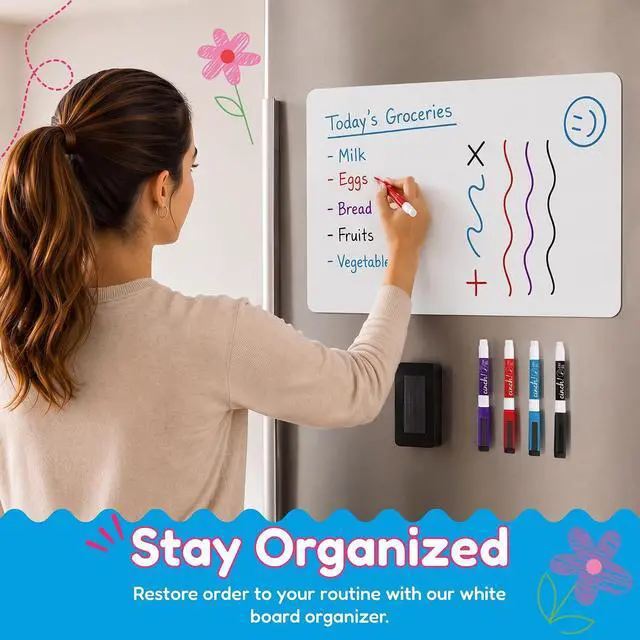 Alt view image 3 of 7 - 17"x11" Magnetic Dry Erase Board for Fridge with 4 Markers and Eraser | Flexible and Stain Resistant Refrigerator Whiteboard Organizer and Planner