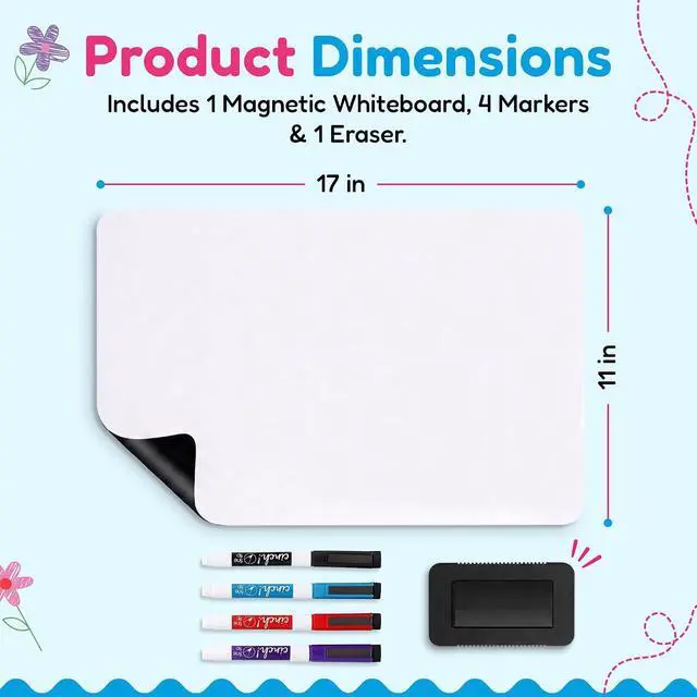 Alt view image 4 of 7 - 17"x11" Magnetic Dry Erase Board for Fridge with 4 Markers and Eraser | Flexible and Stain Resistant Refrigerator Whiteboard Organizer and Planner