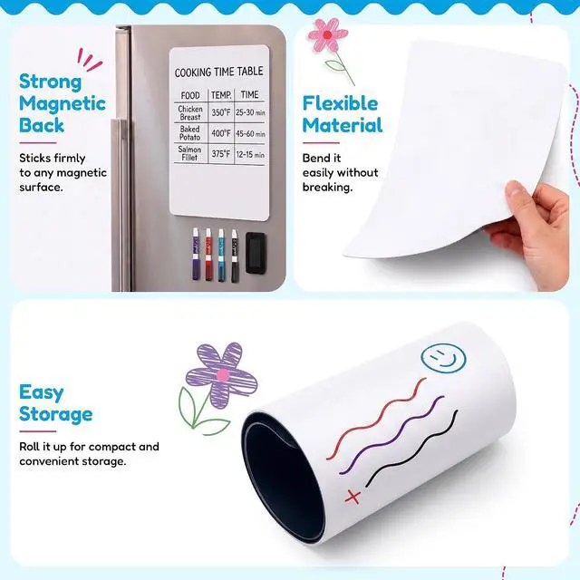 Alt view image 6 of 7 - 17"x11" Magnetic Dry Erase Board for Fridge with 4 Markers and Eraser | Flexible and Stain Resistant Refrigerator Whiteboard Organizer and Planner