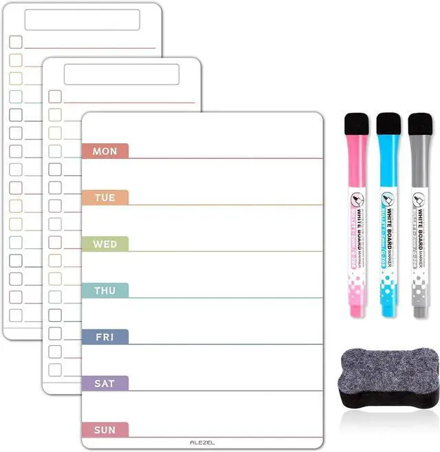 Main image of ALEZEL Magnetic Weekly Calendar for Refrigerator, Magnetic Menu Board Set | Includes Weekly Dry Erase Board for Refrigerator & 2 Grocery/to Do List Whiteboards, 3 Markers + 1 Eraser