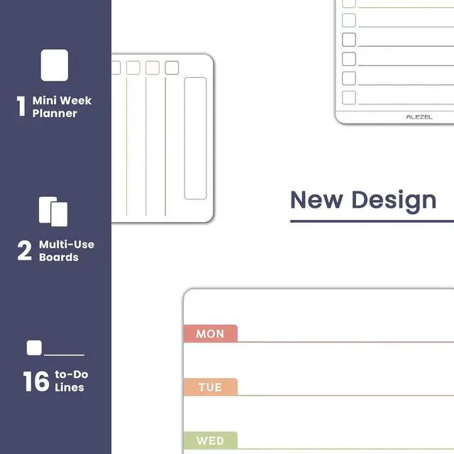 Alt view image 3 of 7 - ALEZEL Magnetic Weekly Calendar for Refrigerator, Magnetic Menu Board Set | Includes Weekly Dry Erase Board for Refrigerator & 2 Grocery/to Do List Whiteboards, 3 Markers + 1 Eraser