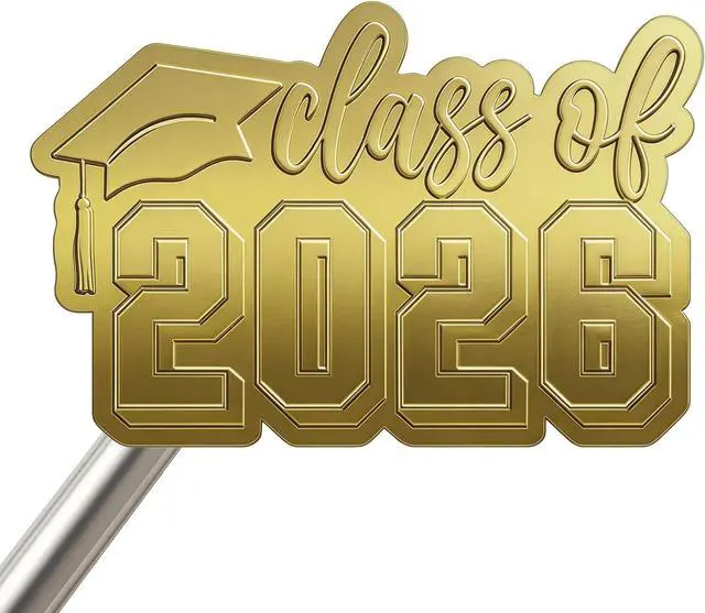 Main image of Graduation Stickers 2026, Class of 2026 Envelope Stickers for Graduation Announcements, Party Favors, Gift Wrapping & Decorations, Embossed Gold Waterproof Vinyl Seals, 60 PCS 2 Inch