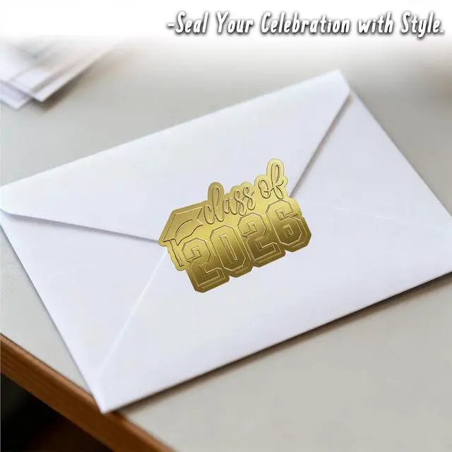 Alt view image 3 of 6 - Graduation Stickers 2026, Class of 2026 Envelope Stickers for Graduation Announcements, Party Favors, Gift Wrapping & Decorations, Embossed Gold Waterproof Vinyl Seals, 60 PCS 2 Inch