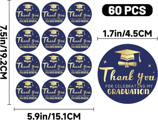 Alt view image 2 of 7 - Graduation Thank You Stickers 2026 Gold Metallic Thank You for Celebrating | My Graduation Stickers 60PCS 1.75 Inch Class of 2026 Sticker for Envelope Seals Card Grad Party Favors (Blue and Gold)