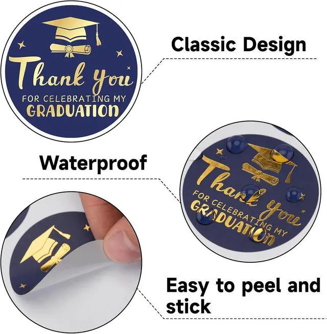 Alt view image 3 of 7 - Graduation Thank You Stickers 2026 Gold Metallic Thank You for Celebrating | My Graduation Stickers 60PCS 1.75 Inch Class of 2026 Sticker for Envelope Seals Card Grad Party Favors (Blue and Gold)
