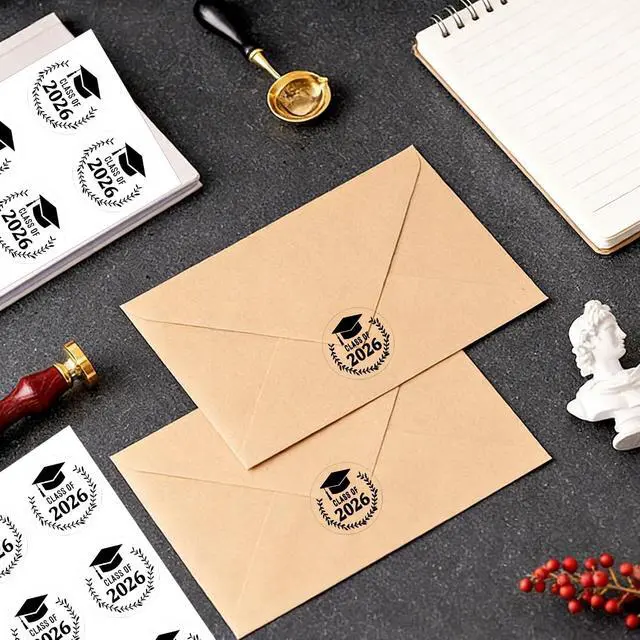 Alt view image 4 of 6 - BEISHIDA 100PCS Class of 2026 Graduation Stickers for Envelopes, Clear Envelope Seals, Graduation Cap Stickers, Diploma Certificate Self Adhesive Seal-1.6 inchBlack