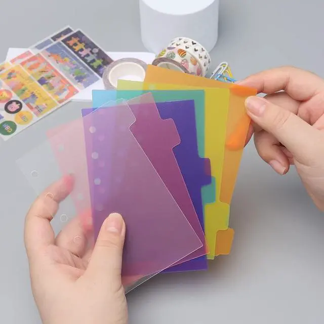 Alt view image 3 of 7 - 2 Pack A7 Binder Dividers 6 Tabs Bright Color Plastic Binder Index Tabs Planner Divider for Round Ring Binder Sheet Protector (Transparent, 12 Dividers)