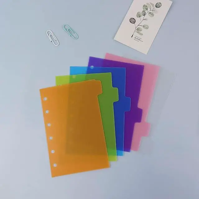 Alt view image 5 of 7 - 2 Pack A7 Binder Dividers 6 Tabs Bright Color Plastic Binder Index Tabs Planner Divider for Round Ring Binder Sheet Protector (Transparent, 12 Dividers)