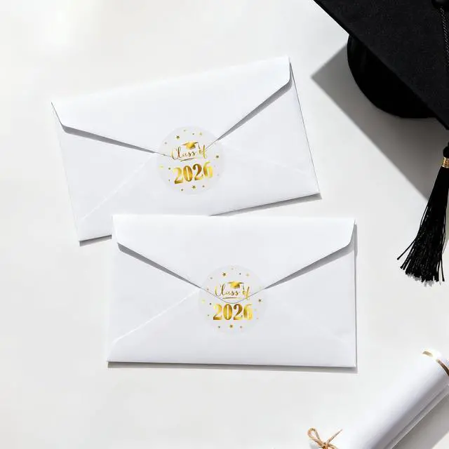 Alt view image 4 of 7 - Graduation Stickers Class of 2026 Stickers 120PCS Gold Foil Sticker | 1.6 Inch Transparent Graduation Party Favors Sticker for Envelope Seals Card