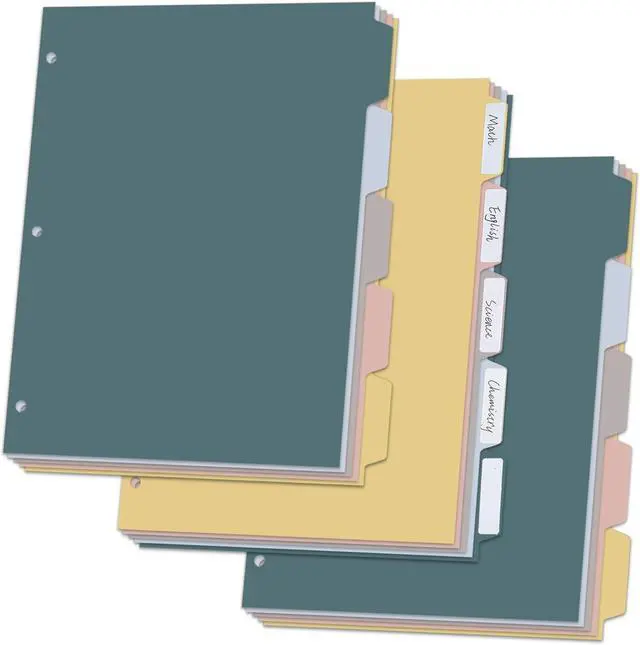 Main image of 5 Tab Dividers for 3 Ring Binders, Binder Dividers with Tabs for 8.5 x 11'' Letter Size Papers, Ideal for Student Teacher, Morandi Color 3 Sets