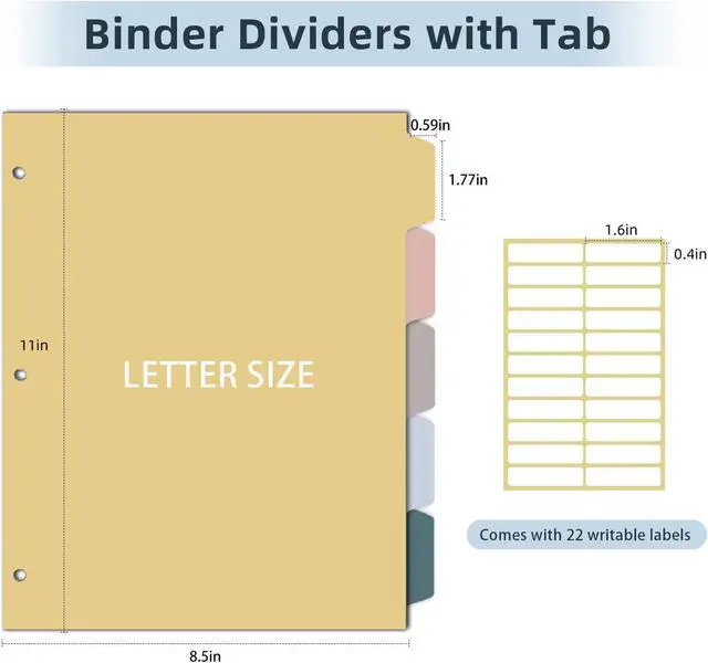 Alt view image 2 of 7 - 5 Tab Dividers for 3 Ring Binders, Binder Dividers with Tabs for 8.5 x 11'' Letter Size Papers, Ideal for Student Teacher, Morandi Color 3 Sets