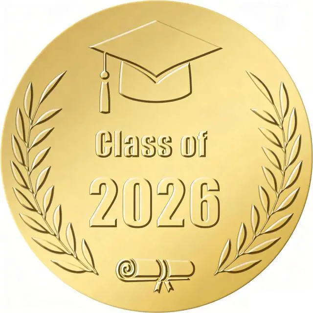 Main image of Class of 2026 Graduation Stickers, 120PCS 1.6in Gold Embossed Graduation Envelope Sticker Seals, Envelope Stickers for Grad Party Decorations, Invitations & Certificates
