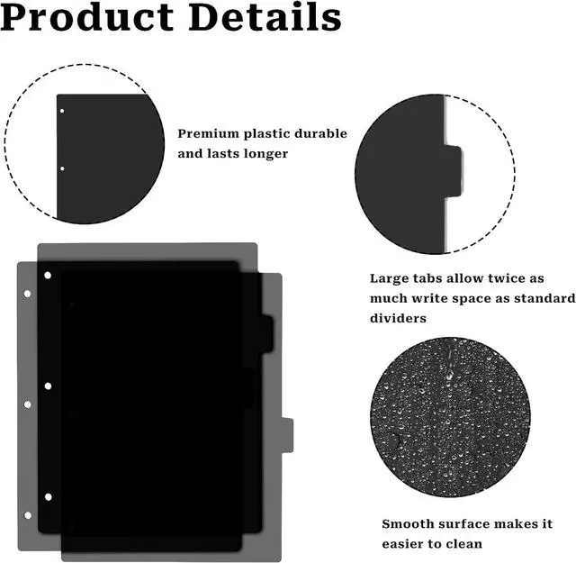 Alt view image 7 of 7 - Black Binder Dividers, 8-Tab Sturdy Plastic Dividers, Binder Dividers with Tabs, Black 3-Ring Binder Plastic Divider Set, Aesthetic Dividers for Binder, Suitable for Notebooks and Binders(Black)