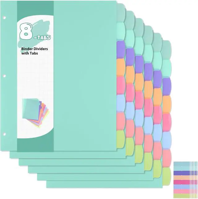 Main image of 6 Sets of 48Pcs Binder Dividers with Tabs, 8 Tab Dividers for 3 Ring Binder | Waterproof Plastic Page Notebook Index Dividers for Office School Home Organization, Letter Size 8.5 × 11 Inch