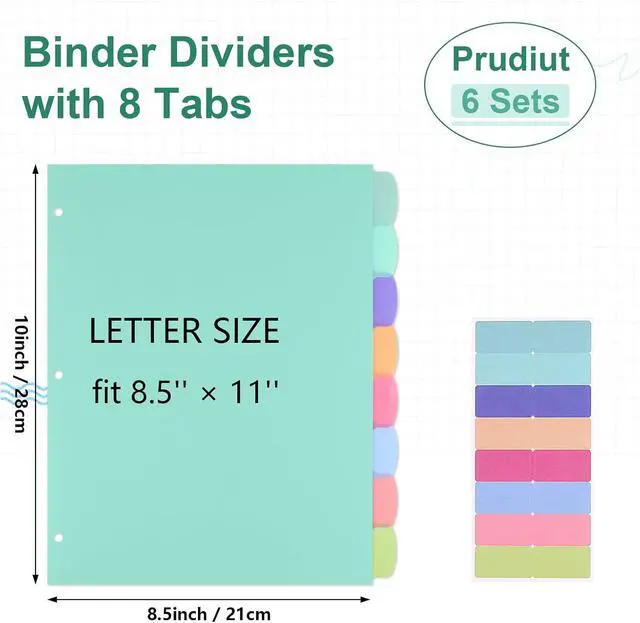 Alt view image 2 of 7 - 6 Sets of 48Pcs Binder Dividers with Tabs, 8 Tab Dividers for 3 Ring Binder | Waterproof Plastic Page Notebook Index Dividers for Office School Home Organization, Letter Size 8.5 × 11 Inch
