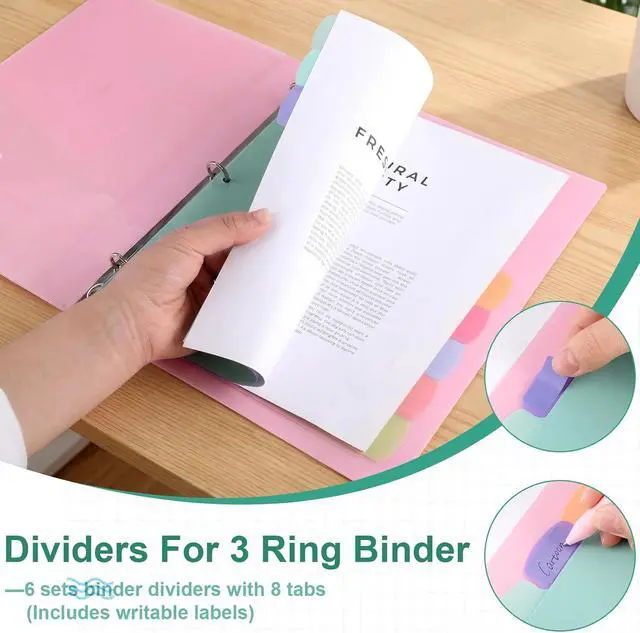 Alt view image 3 of 7 - 6 Sets of 48Pcs Binder Dividers with Tabs, 8 Tab Dividers for 3 Ring Binder | Waterproof Plastic Page Notebook Index Dividers for Office School Home Organization, Letter Size 8.5 × 11 Inch