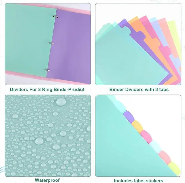 Alt view image 4 of 7 - 6 Sets of 48Pcs Binder Dividers with Tabs, 8 Tab Dividers for 3 Ring Binder | Waterproof Plastic Page Notebook Index Dividers for Office School Home Organization, Letter Size 8.5 × 11 Inch