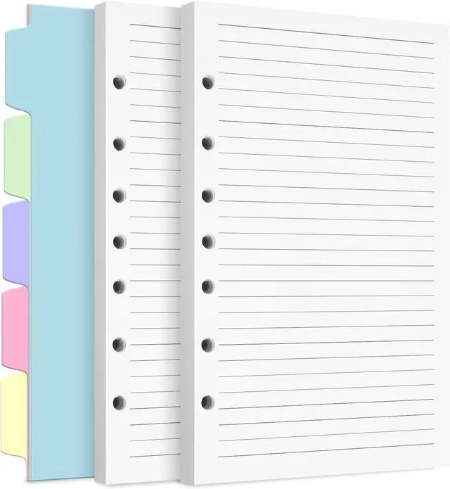 Main image of 7-Hole Refill Paper, A5 Paper with Binder Dividers, 120 Sheets, 5.6" x 8.3" | 7 Hole Paper Fit Mini Binder and College Ruled, Planner Inserts for A5 Notebook Journal, 100GSM Line Paper