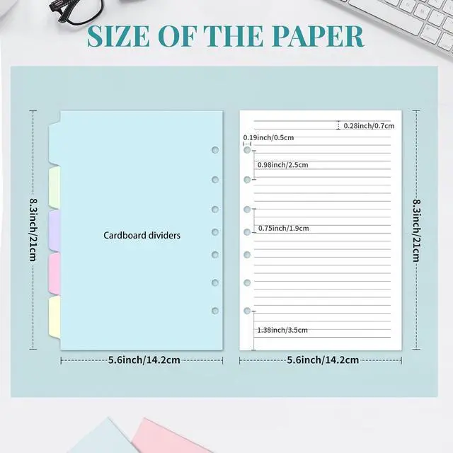 Alt view image 2 of 6 - 7-Hole Refill Paper, A5 Paper with Binder Dividers, 120 Sheets, 5.6" x 8.3" | 7 Hole Paper Fit Mini Binder and College Ruled, Planner Inserts for A5 Notebook Journal, 100GSM Line Paper