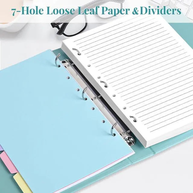 Alt view image 5 of 6 - 7-Hole Refill Paper, A5 Paper with Binder Dividers, 120 Sheets, 5.6" x 8.3" | 7 Hole Paper Fit Mini Binder and College Ruled, Planner Inserts for A5 Notebook Journal, 100GSM Line Paper