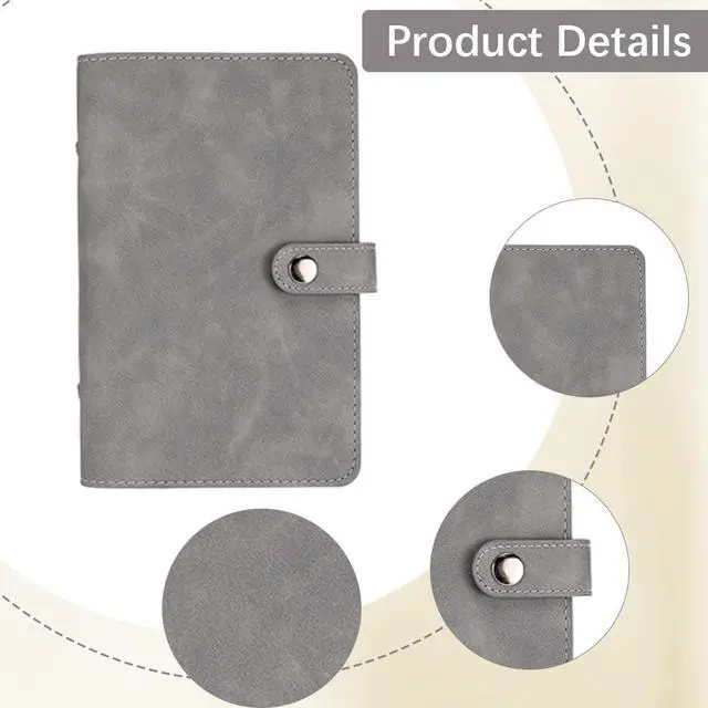 Alt view image 6 of 7 - A6 PU Leather Binder Cover with Divider Pocket Refillable Soft Cover Leather Travel Journal Notebook Protector Folder 6 Ring Loose Leaf Planner Binder for Meeting Filler Paper Cash(Gray)