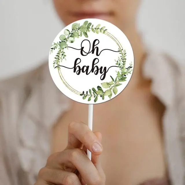 Alt view image 5 of 6 - 50 Greenery Wreath Oh Baby Gender Neutral Stickers - Baby Shower Favors - Thank You Labels 2 Inch