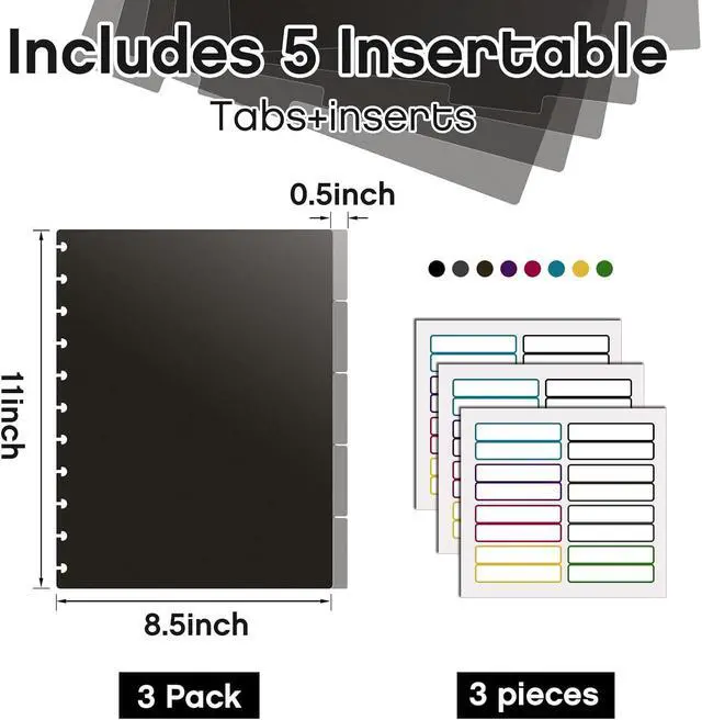 Alt view image 2 of 7 - Laumoi 3 Set/15 Sheets Discbound Dividers with Tab for Notebooks | 8.5 x 11 Inch, Disc Planner, Refillable Index Dividers, Removable Pages, Notebook Organization and Planning