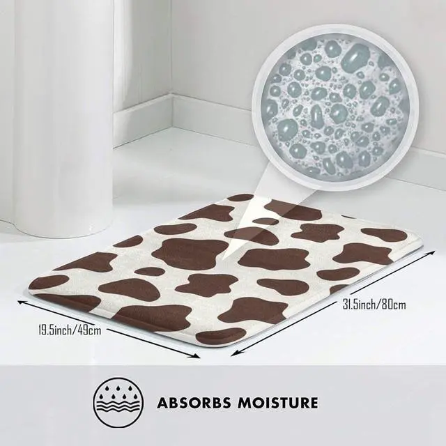 Alt view image 4 of 7 - Cow Print Rug Bathroom Rugs Bath Mat Area Rug Shower Mat Non Slip Bathtub Mat Super Absorbent Machine Washable Cute Rug for Bedroom Home Room Bathroom Kitchen Decor 20x31.5 Inch
