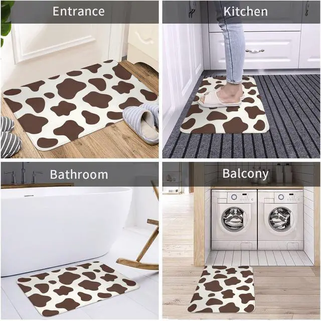 Alt view image 6 of 7 - Cow Print Rug Bathroom Rugs Bath Mat Area Rug Shower Mat Non Slip Bathtub Mat Super Absorbent Machine Washable Cute Rug for Bedroom Home Room Bathroom Kitchen Decor 20x31.5 Inch