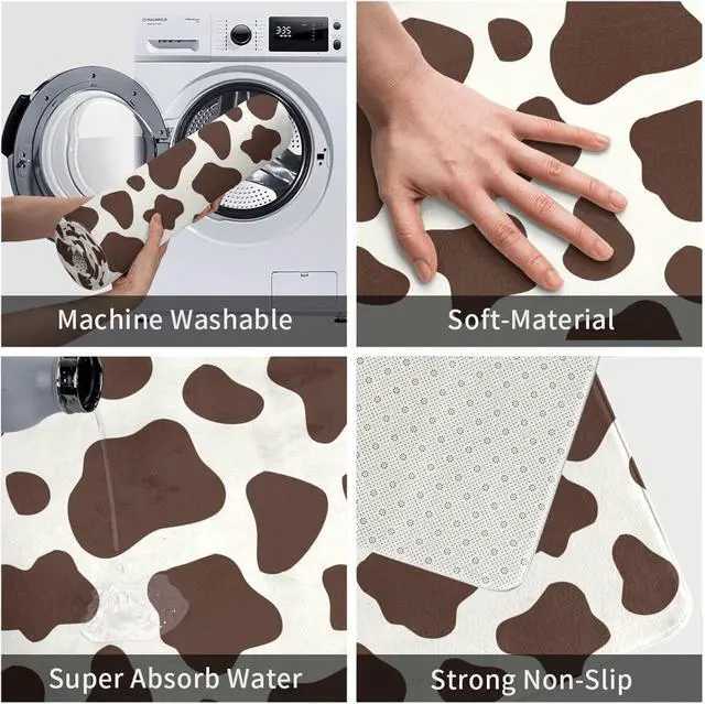 Alt view image 5 of 7 - Cow Print Rug Bathroom Rugs Bath Mat Area Rug Shower Mat Non Slip Bathtub Mat Super Absorbent Machine Washable Cute Rug for Bedroom Home Room Bathroom Kitchen Decor 20x31.5 Inch