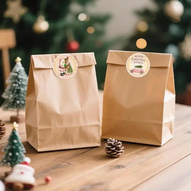 Alt view image 4 of 7 - G2PLUS 120Pcs Merry Christmas Stickers - 2'' Round Self-Adhesive Waterproof Holiday Stickers, 6 Designs Pink Buffalo Plaid Xmas Labels for Envelope Seals, Gift Wrapping, Candy Bags, Cards