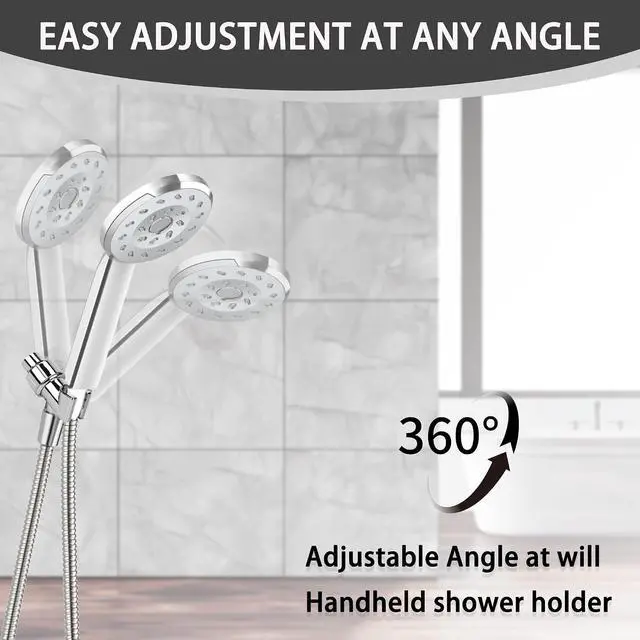 Alt view image 3 of 7 - Handheld Shower Head Holder with Solid Brass Ball Joint, Adjustable Shower Head Holder, Adjustable Shower Arm Mount for Connecting Shower Arm and Shower Hose, Shower Head Connector