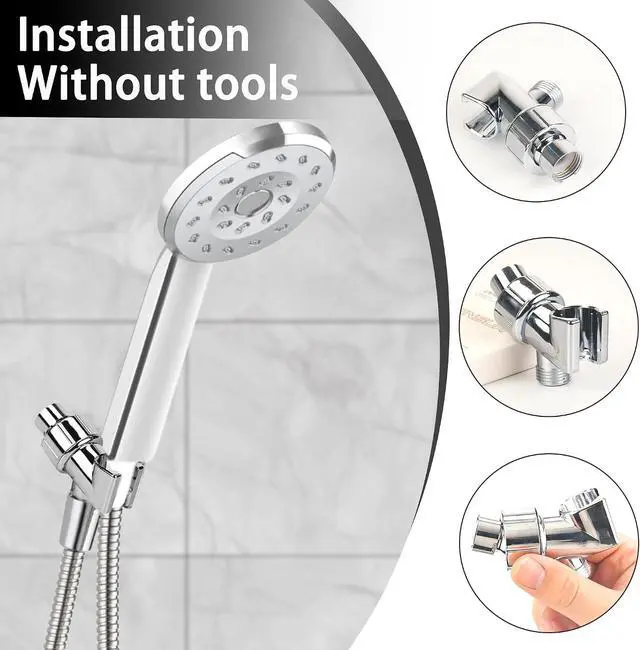 Alt view image 7 of 7 - Handheld Shower Head Holder with Solid Brass Ball Joint, Adjustable Shower Head Holder, Adjustable Shower Arm Mount for Connecting Shower Arm and Shower Hose, Shower Head Connector