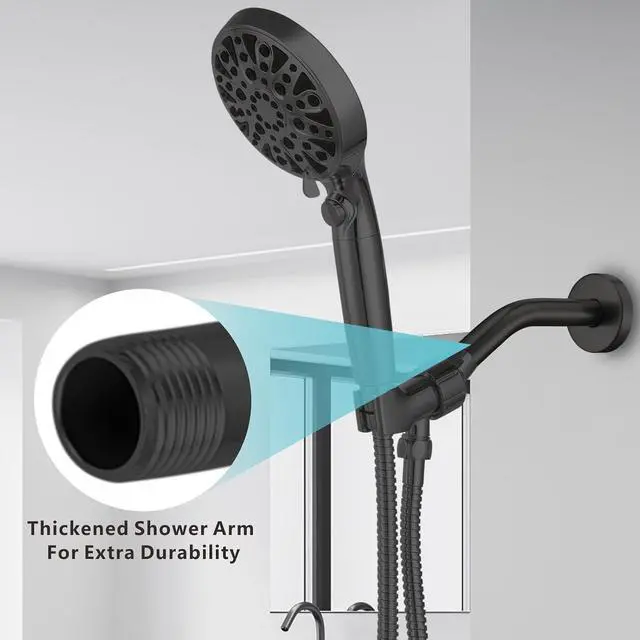 Alt view image 5 of 7 - Shower Arm with Flange, 8 Inches Wall Mount Replacement Shower Head Arm For Fixed Shower Head and Handheld Showerhead, Matte Black
