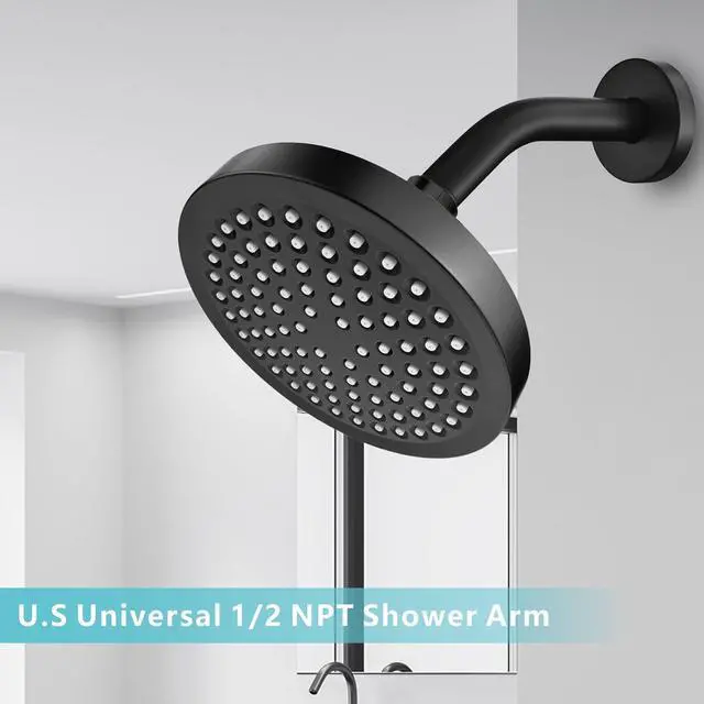 Alt view image 6 of 7 - Shower Arm with Flange, 8 Inches Wall Mount Replacement Shower Head Arm For Fixed Shower Head and Handheld Showerhead, Matte Black