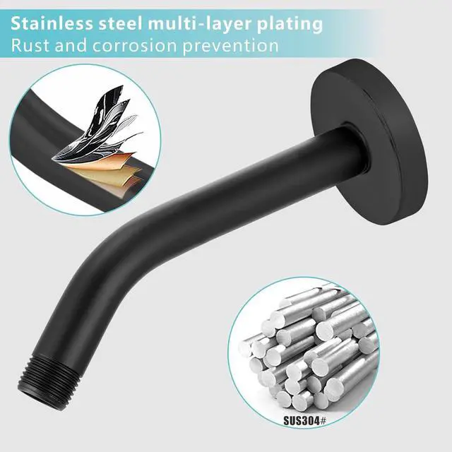 Alt view image 3 of 7 - Shower Arm with Flange, 8 Inches Wall Mount Replacement Shower Head Arm For Fixed Shower Head and Handheld Showerhead, Matte Black