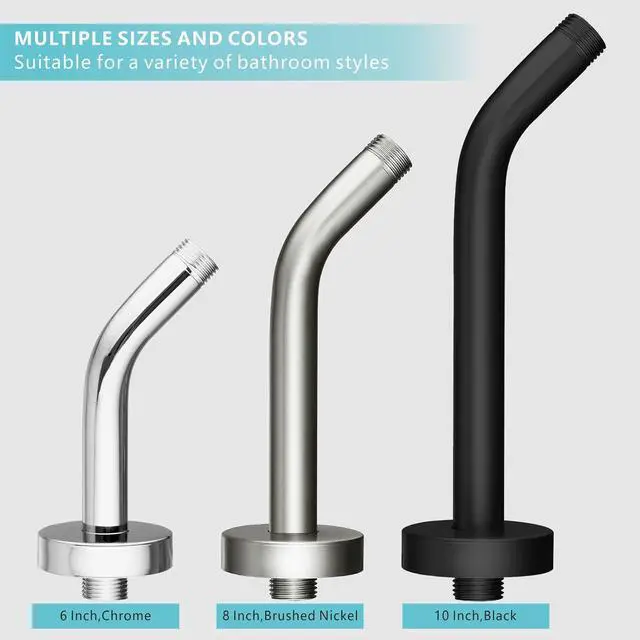 Alt view image 7 of 7 - Shower Arm with Flange, 8 Inches Wall Mount Replacement Shower Head Arm For Fixed Shower Head and Handheld Showerhead, Matte Black
