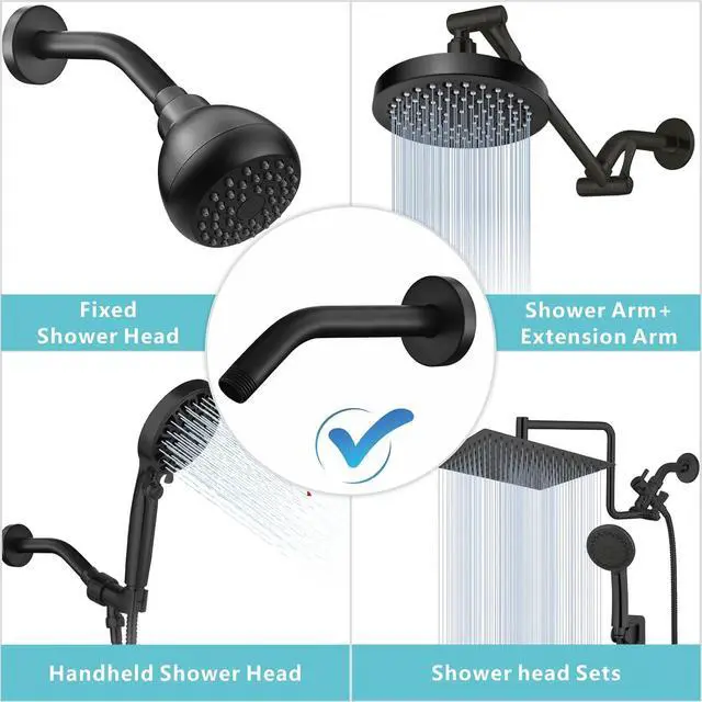Alt view image 4 of 7 - Shower Arm with Flange, 8 Inches Wall Mount Replacement Shower Head Arm For Fixed Shower Head and Handheld Showerhead, Matte Black