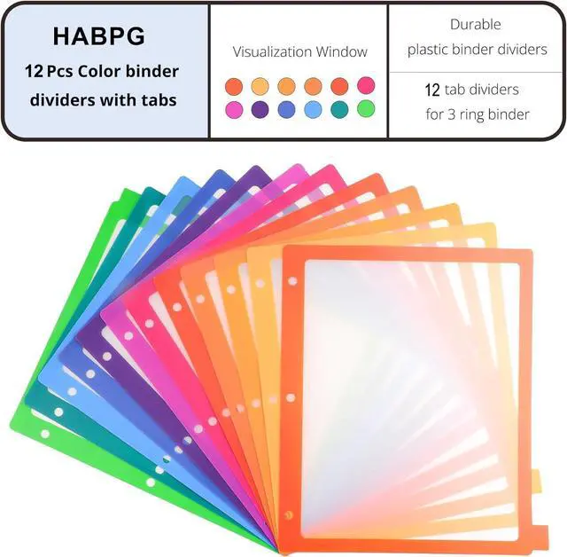 Alt view image 2 of 7 - 3 Ring Binder Dividers, 12-Tab Plastic Clear Binder Dividers, 1 Set 12 Pcs | Multicolor Monthly Dividers, Letter Size, File Organizer, 3 Hole Punch, Write On Tabs for Notebook
