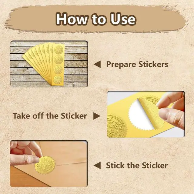 Alt view image 3 of 7 - Peacoblue Wonderful Effort Gold Seal Stickers, Embossed Foil Envelope Seals | 100PCS 2 Inch Self Adhesive Gold Stickers, Raised Embossed Design for Invitations, Envelopes, Tickets & Certificates