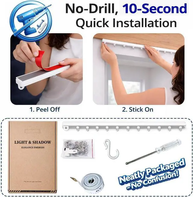 Alt view image 2 of 7 - Jilron Self Adhesive Curtain Track, No Drill Adhesive Curtain Track, Peel and Stick Easy Installation for Living Room, Bedroom, Kitchen, Bathroom (1.44 Meter, 4.72 FT)