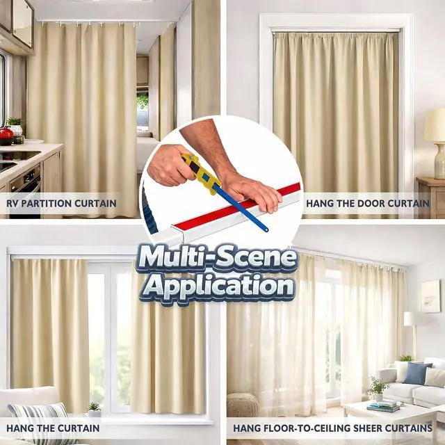 Alt view image 5 of 7 - Jilron Self Adhesive Curtain Track, No Drill Adhesive Curtain Track, Peel and Stick Easy Installation for Living Room, Bedroom, Kitchen, Bathroom (1.44 Meter, 4.72 FT)