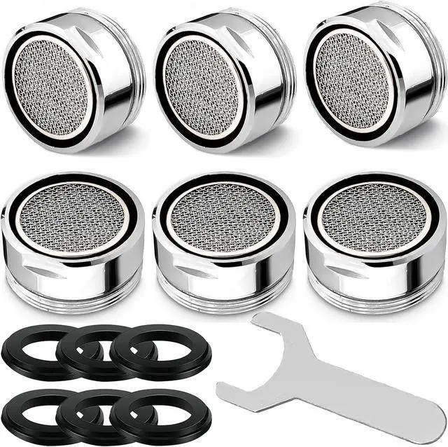 Main image of 6Pcs Bathroom Faucet Aerator Replacement with Brass Shell 15/16 Inch 24mm External Thread Aerator Faucet Filter with (Silver)