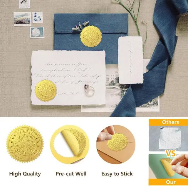 Alt view image 4 of 7 - Peacoblue Wonderful Effort Gold Seal Stickers, Embossed Foil Envelope Seals | 100PCS 2 Inch Self Adhesive Gold Stickers, Raised Embossed Design for Invitations, Envelopes, Tickets & Certificates