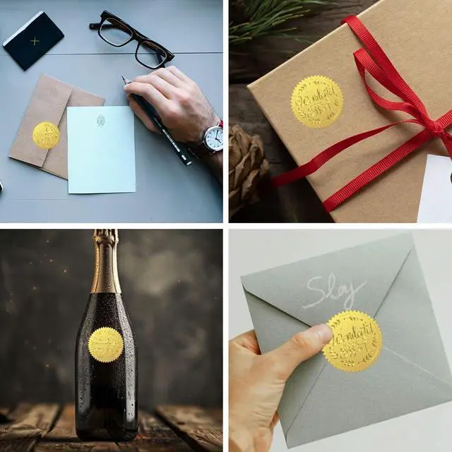 Alt view image 7 of 7 - Peacoblue Wonderful Effort Gold Seal Stickers, Embossed Foil Envelope Seals | 100PCS 2 Inch Self Adhesive Gold Stickers, Raised Embossed Design for Invitations, Envelopes, Tickets & Certificates
