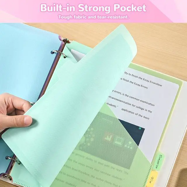 Alt view image 3 of 7 - SUIN 8 Tab Binder Dividers with Pockets - Heavy Duty Plastic Dividers for 3 Ring Binder, Letter Size Poly Page Separators with Tabs & Label Stickers, Diamond Texture, 8 Pastel Colors, 1-Pack